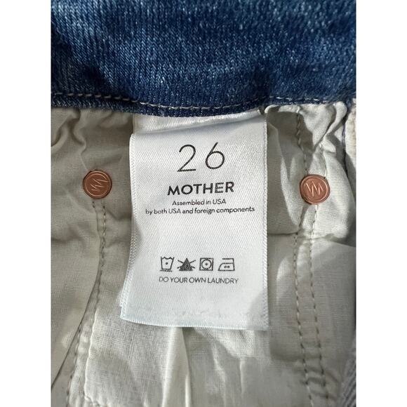 MOTHER JEANS WOMENS SIZE 26 THE ROLLER FRAY HIGH-RISE WIDE LEG FLARE BLUE NEW - Picture 7 of 13